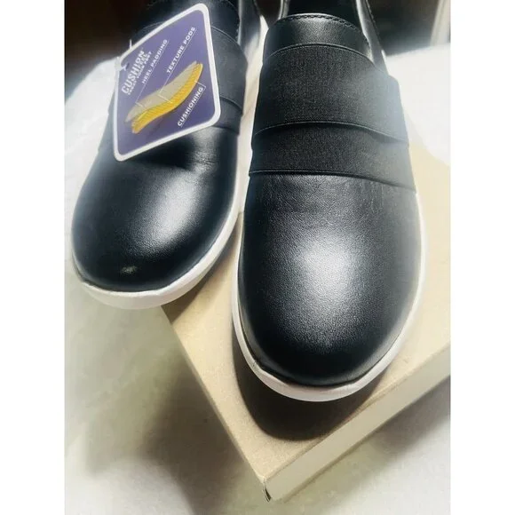 New Clarks Comfort Shoes Womens  6 Flats Black White Textured Pods Insole Heel - Picture 4 of 5